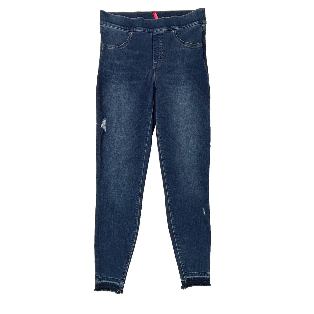 Spanx Skinny Jeans Stretch Denim Jeggings Blue Distressed Raw Hem Lift Pants M - Picture 4 of 16